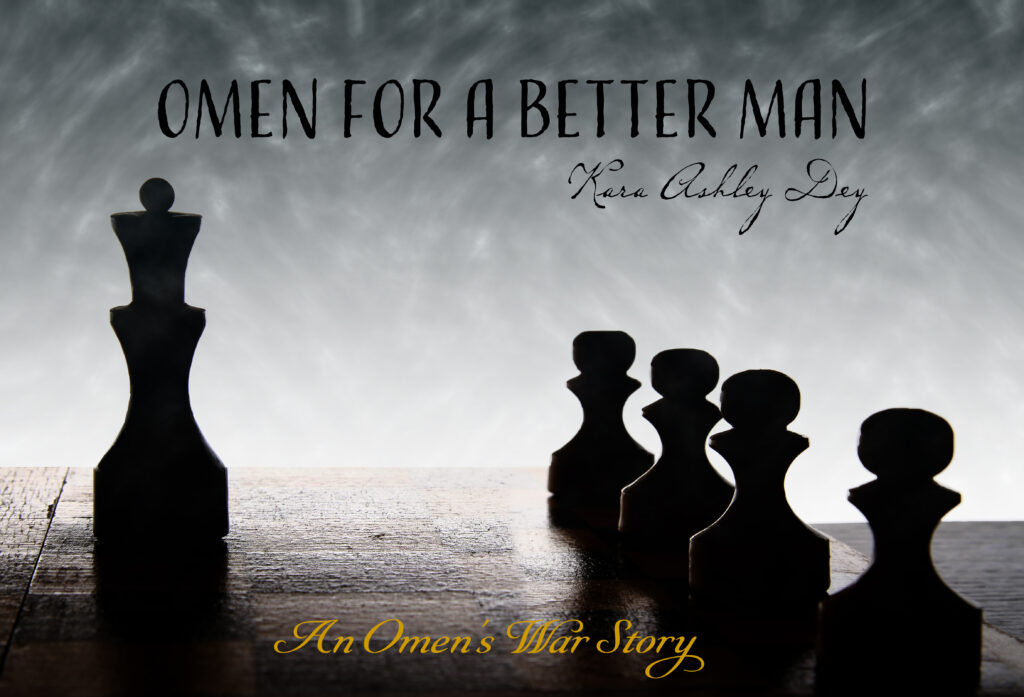 Chess pieces. A bishop towers over his pawns beneath a stormy sky.